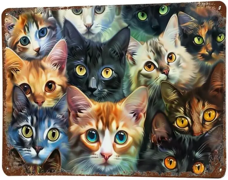 Vintage Metal Tin Sign Cute Group Cat Funny Bathroom Garage Bar Decor Metal Wall Art Tin Signs For Women Men 12x8 Inches sign