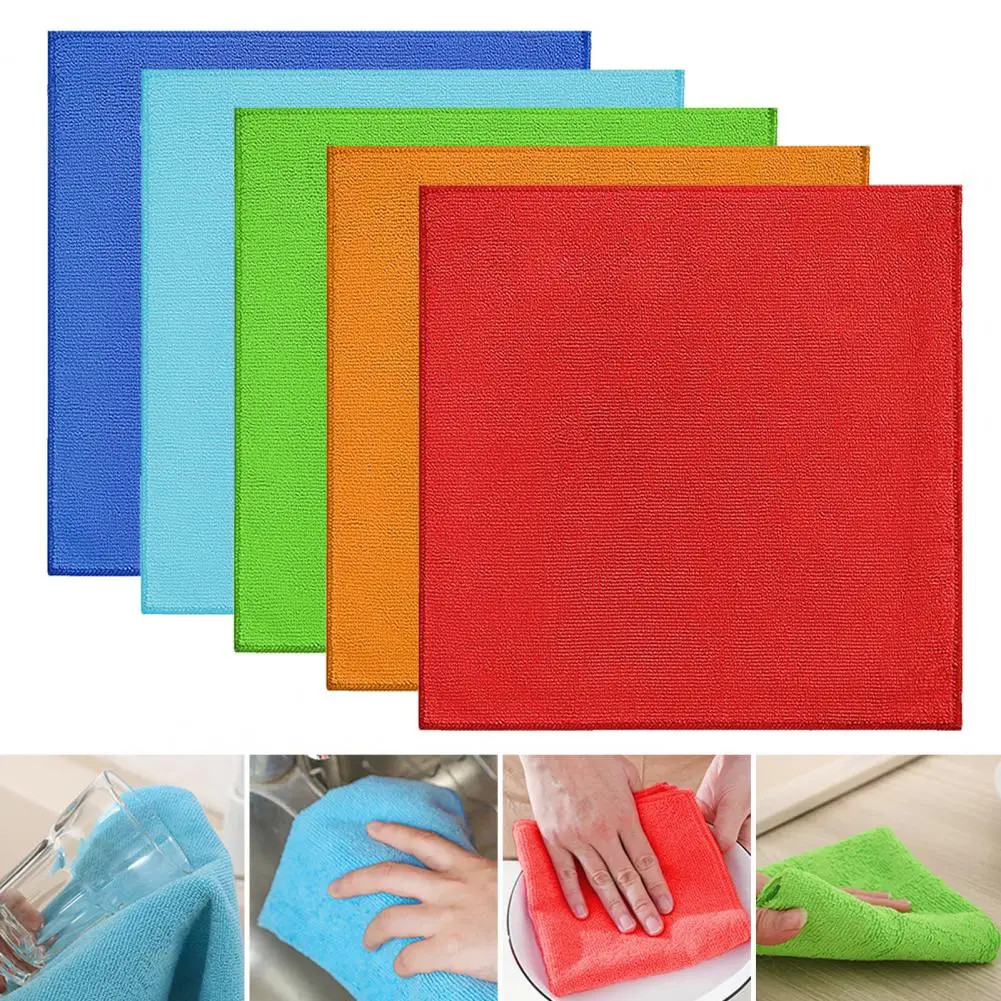 Microfiber Cleaning Cloth 9 Colors Absorbent Lint-free Dishcloth with Reinforced Edge Reusable Cleaning Rags for Kitchen Car