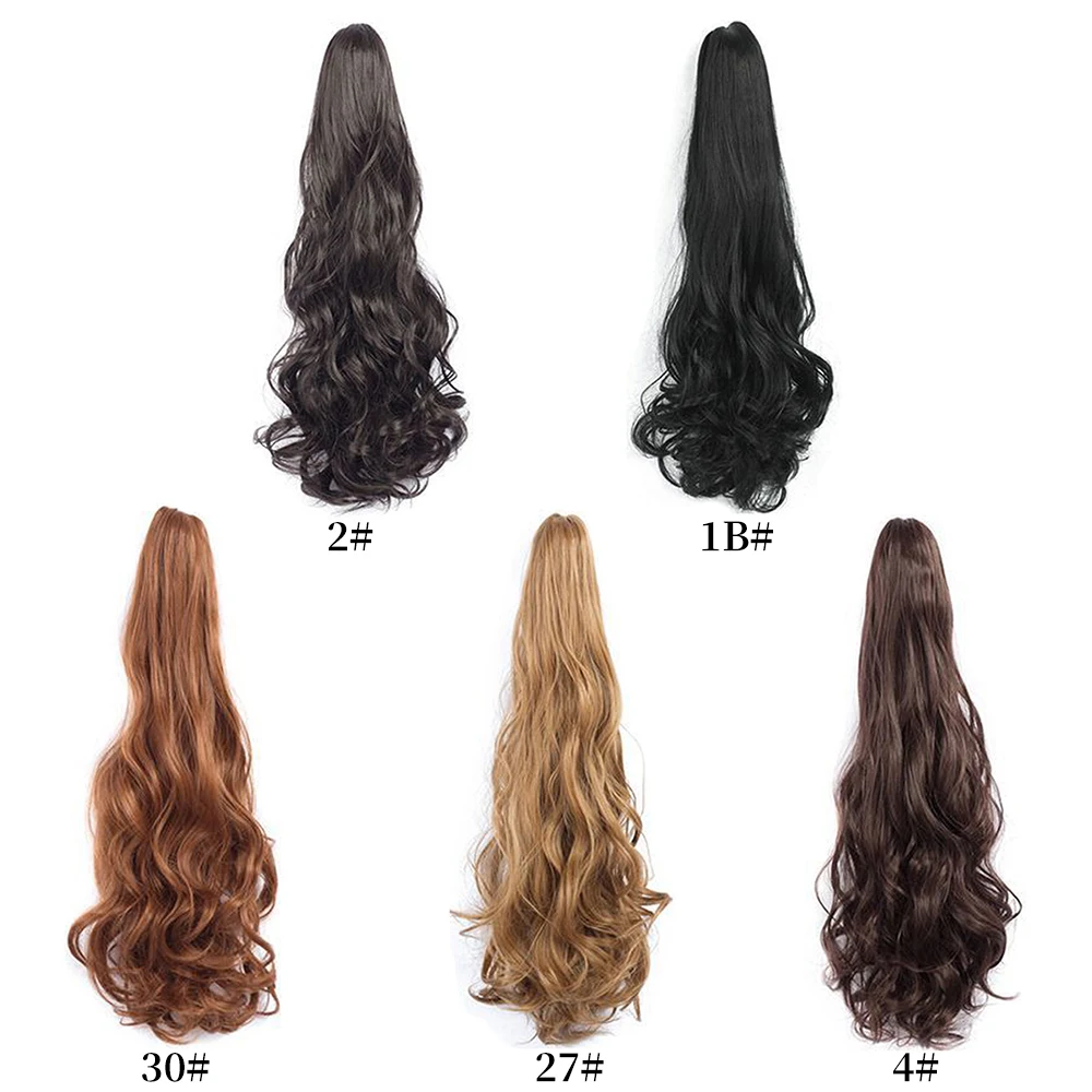 Extensões de rabo de cavalo- 22 Polegada clipe de garra extensões de cabelo de rabo de cavalo para mulheres ondulado sintético garra clipe em rabo de cavalo postiços
