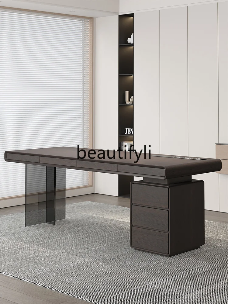 

Italian minimalist desk modern adult study large board solid wood designer drawer high-end computer table