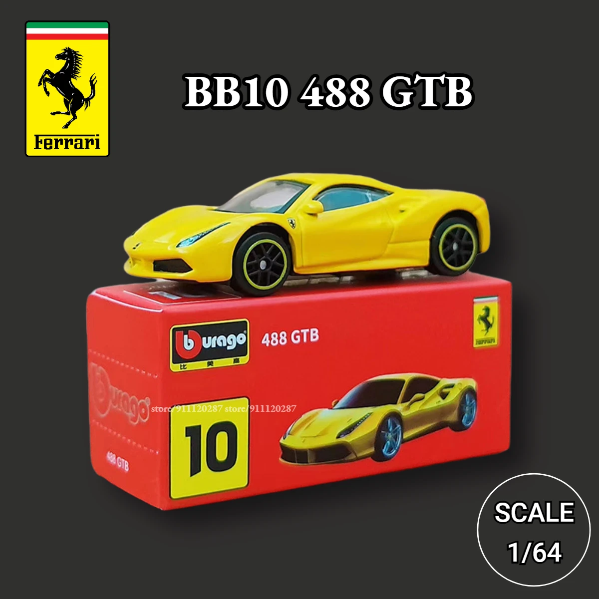 Bburago 1/64 Ferrari Car Miniature Model, BB10 488 GTB Scale Lefarrari F40 F50 F12tdf 458 Spider Diecast Vehicle Replica Toy