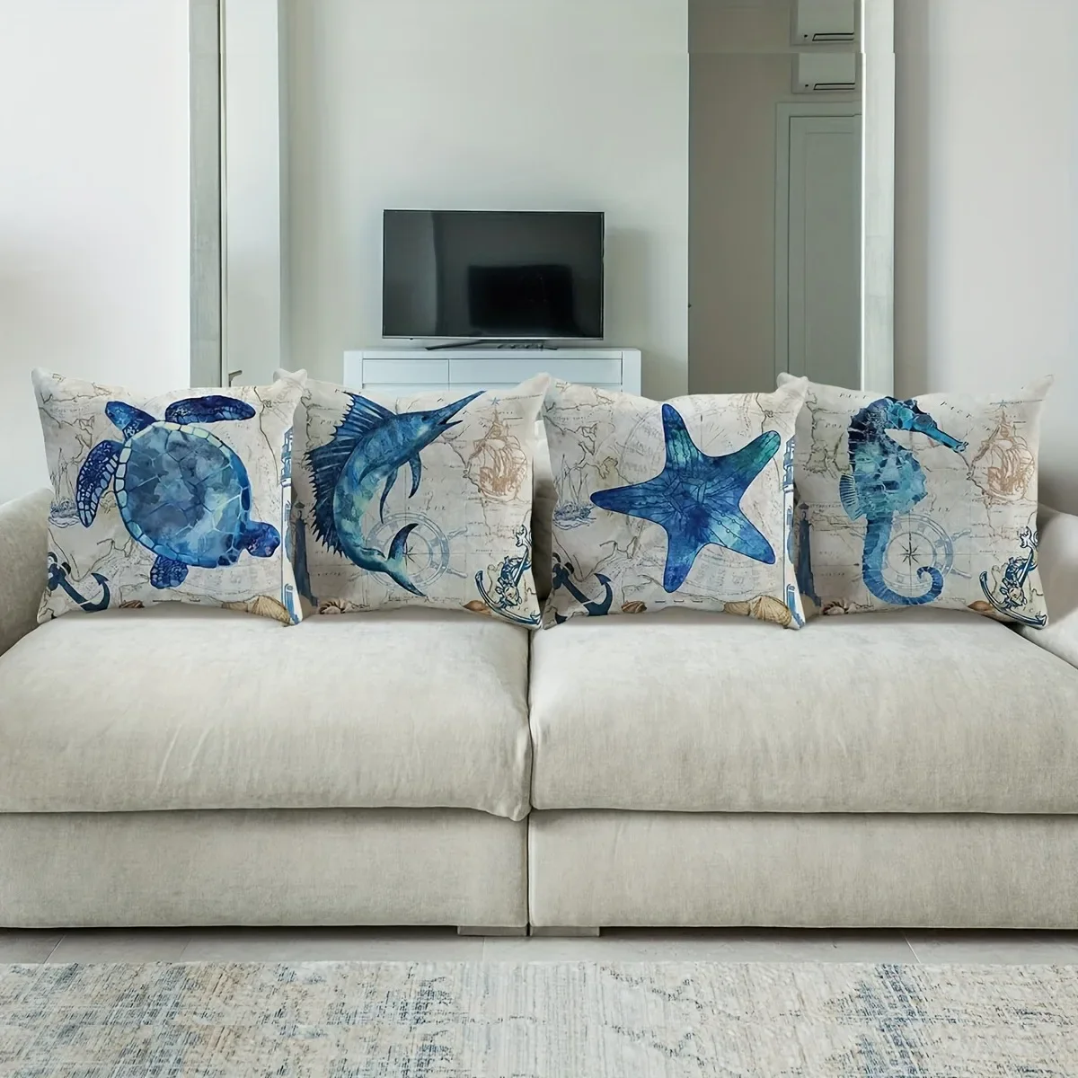 

Ocean turtle seahorse starfish map decorative pillowcase, ultra-soft polyester living room sofa back car pillowcase
