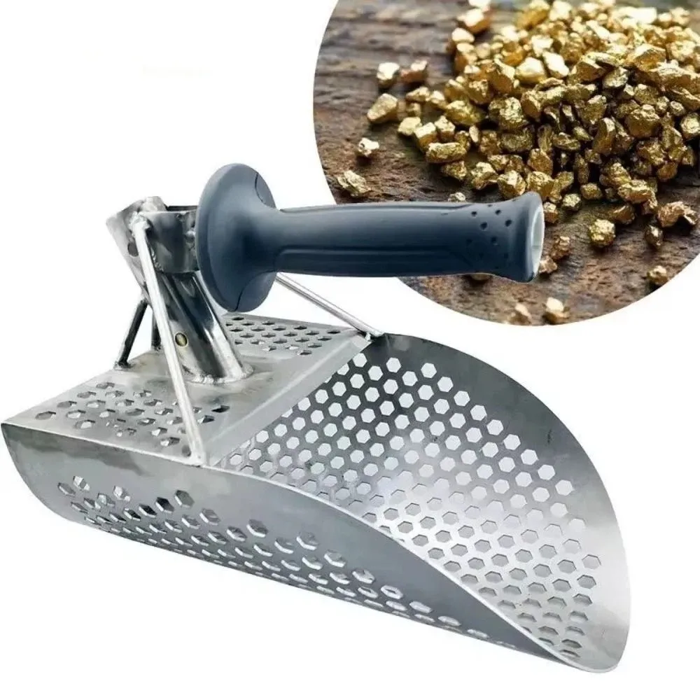 مقبض مغرفة رمل الشاطئ للكشف عن المعادن من الفولاذ المقاوم للصدأ، كاشف معادن سريع الغربلة، مدمج وخفيف الوزن ومقاوم للاهتراء