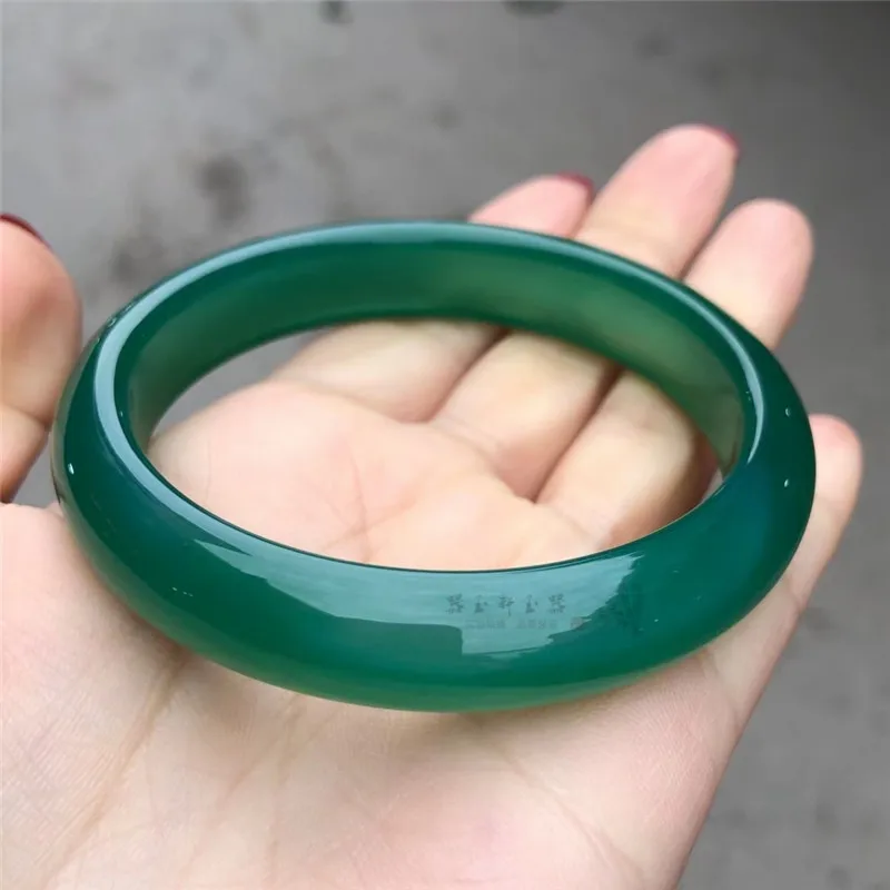 Natural ice-type , green chalcedony agate jade flat strip bracelet for women