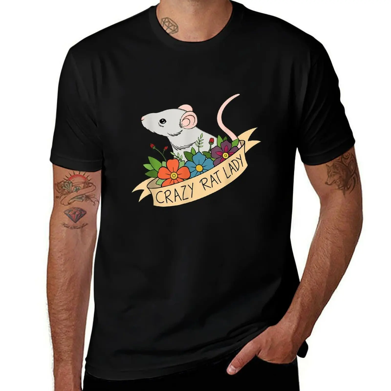 

graphic T-Shirt mens Rat tshirt Rodent t with Crazy man shirts Pet Flowers Design Lady