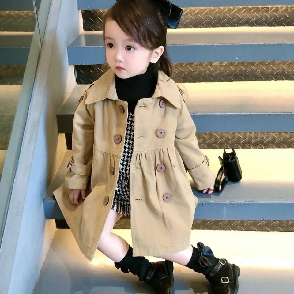 Trench Autumn Winter Girl Loose Coat Baby Children Clothing Tide Korean Thicken Cotton Clip 2024 Overcoat Turn Down Collar