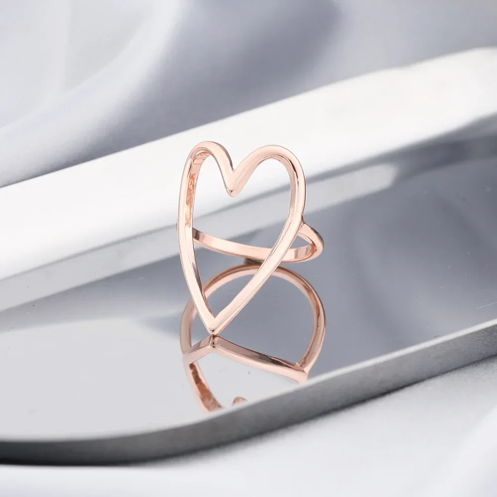 Big Love Heart Shape Hollow Out Ring for Women Simple Fashion Personality Lady Party Jewelry for Girlfriend