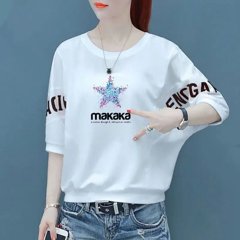 2024 Koreaanse Zomer Nieuwe Pullover O-hals Patchwork Print Letter Losse Casual Minimalistische T-Shirt Tops Met Korte Mouwen