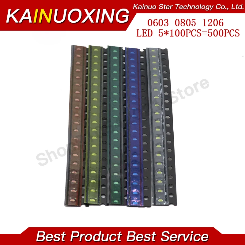 

5 x 100pcs/Color=500pcs New 1206 0805 0603 Red/Green/Blue/White/Yellow SMD LED kit