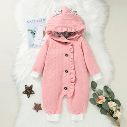 0-1 year old new baby girl spring and autumn new floral small ear single breasted long sleeved cute jumpsuit long sleeved pants