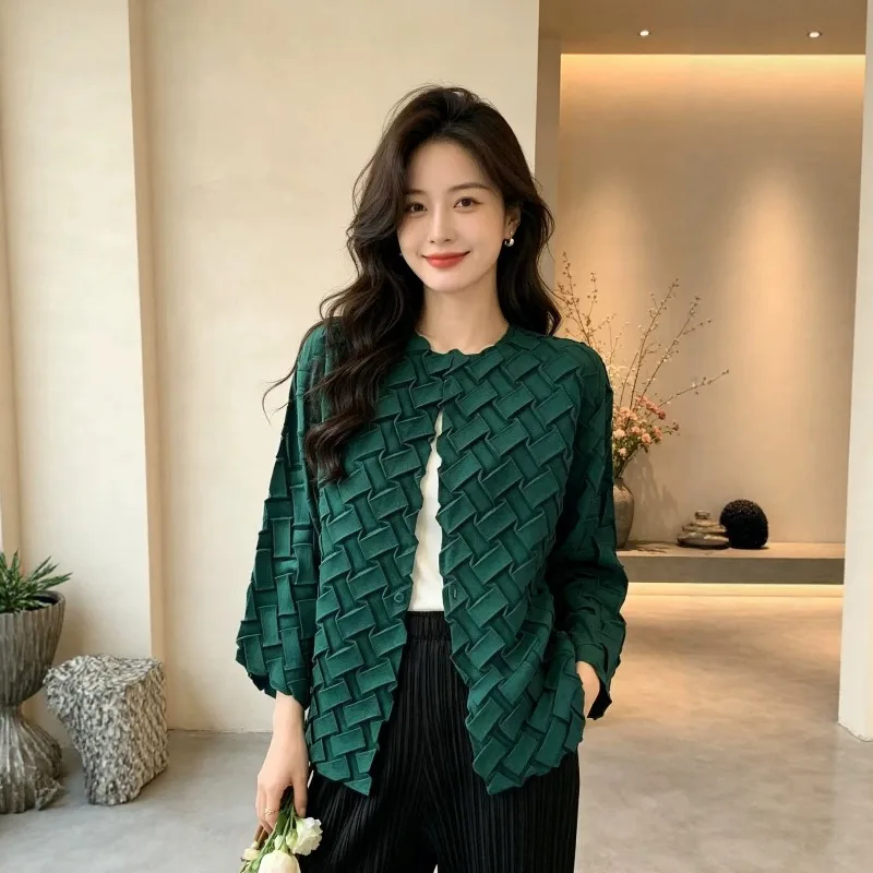 

Miyake Handmade Pleated Jacket Plisse Women 2026 Elegant Versatile Loose Fit Plus Size 2026 Spring Fold Autumn New Coat Women