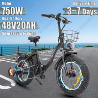 CT20 Electric Bike 750W Brushless Motor 48V20AH Lithium Battery Foldable City E-bike 20*4.0 Inch Fat Tire Snow Electric Bicycle