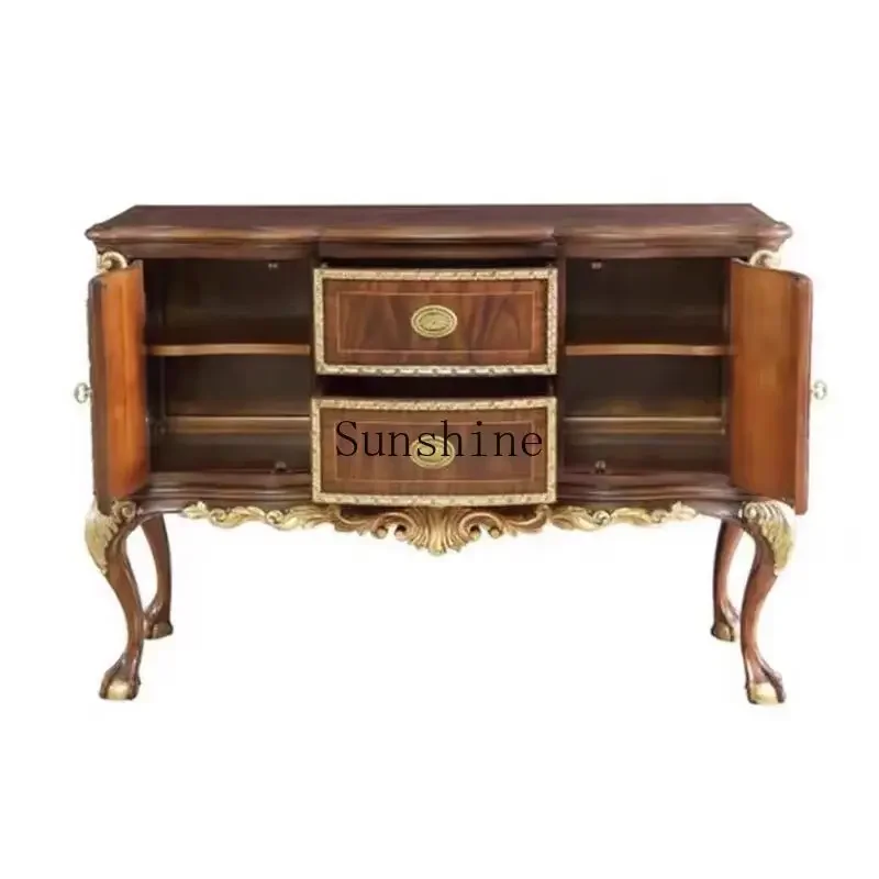 

European style dining side cabinet solid wood carving flower large apartment storage custom furniture
