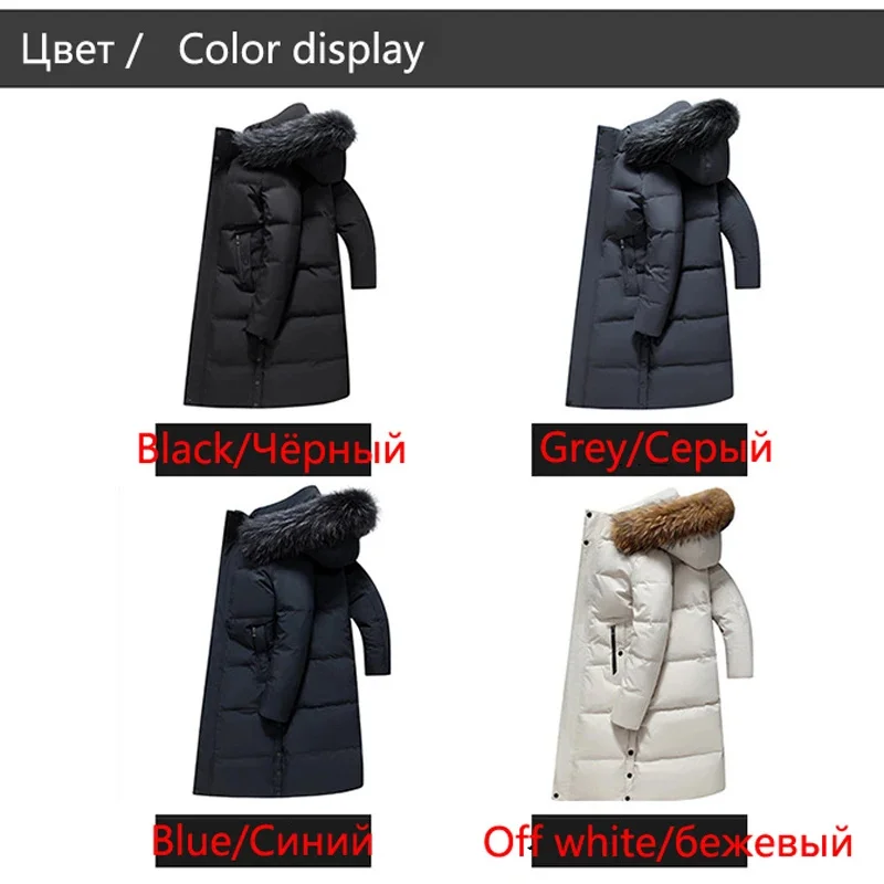 Chaqueta de plumón hasta la rodilla para hombre y mujer, Cuello de piel, sombrero desmontable, abrigo largo, acolchado, chaqueta esponjosa, Parkas de invierno