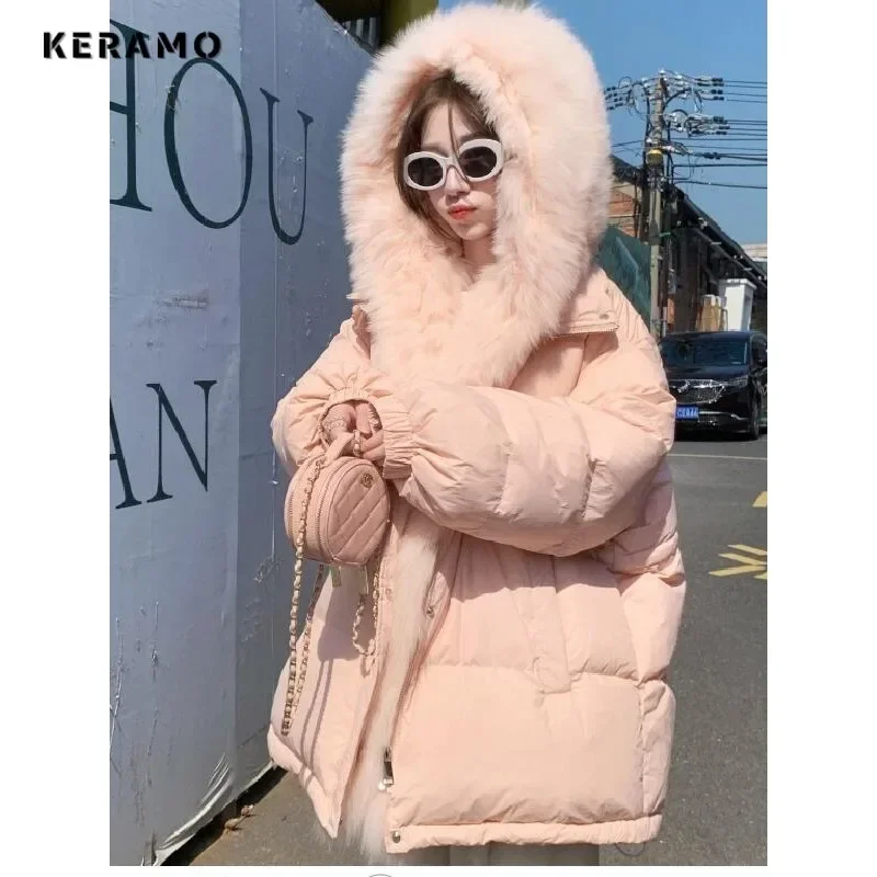 2024 Winter Korean Luxury Style Single Breasted Parkas Patchwork Jacket For Women Oversized Outerwear Fashion Warm Thick Coat