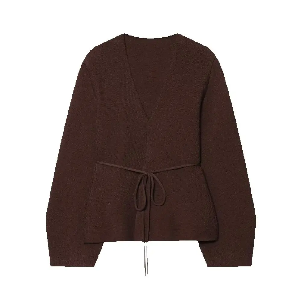 

Осенний новый продукт, женское модное вязаное пальто с v-образным вырезом и длинными рукавами и поясом