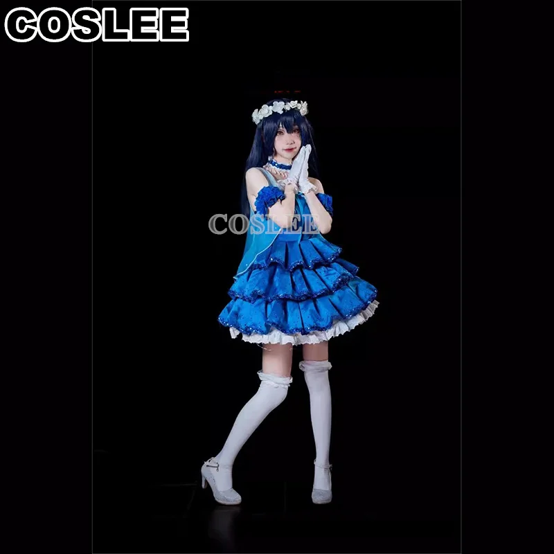 COSLEE LoveLive The Dreaming Gate Aqours Tojo Nozomi Nico Hanayo Maki Cosplay Costume All Members Blue Yarn Style Singing Dress