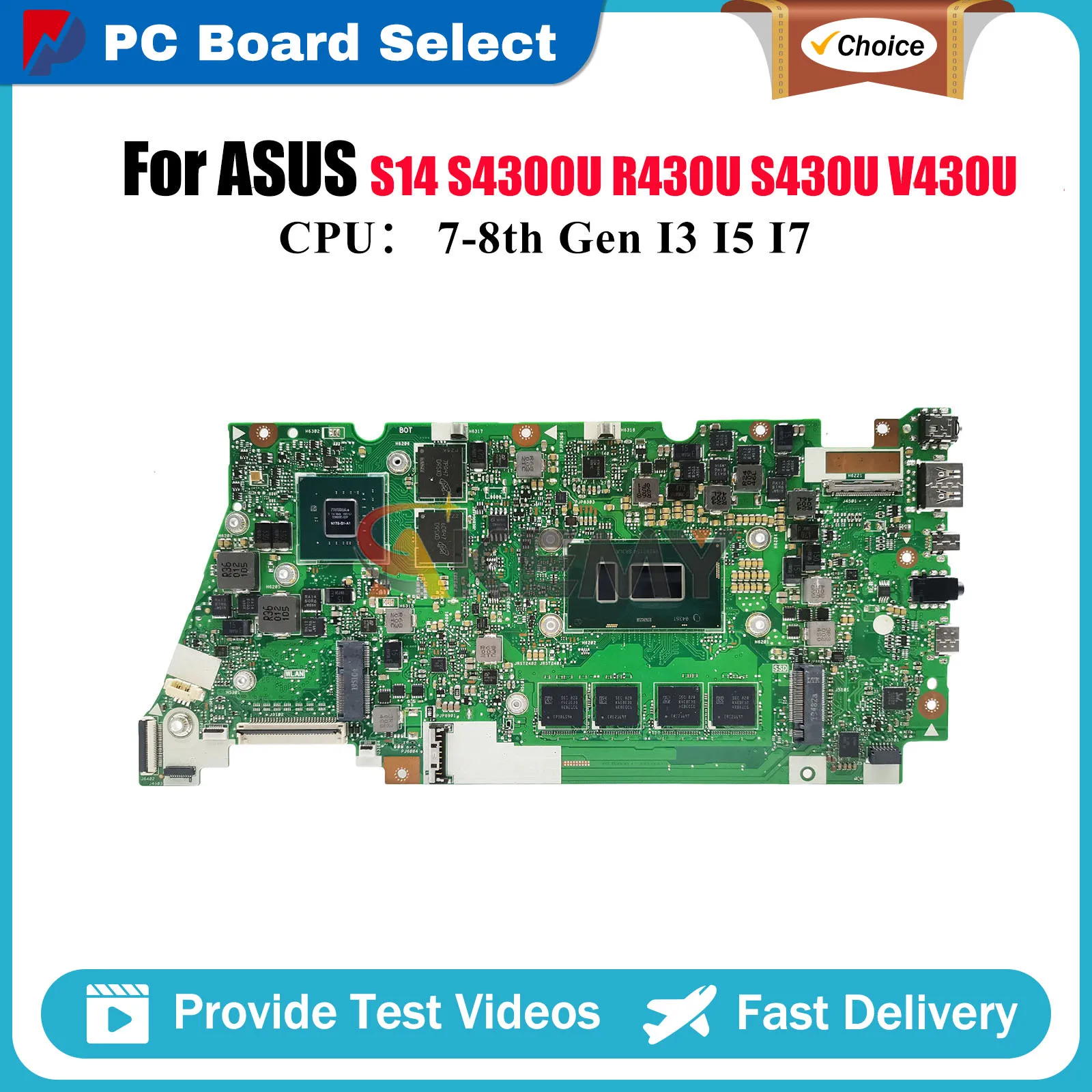 

X430UN Материнская плата для ноутбука ASUS VivoBook S4300U R430U S14 X430U X430UN S430U V430U K430U Материнская плата с процессором I3 I5 I7 в порядке