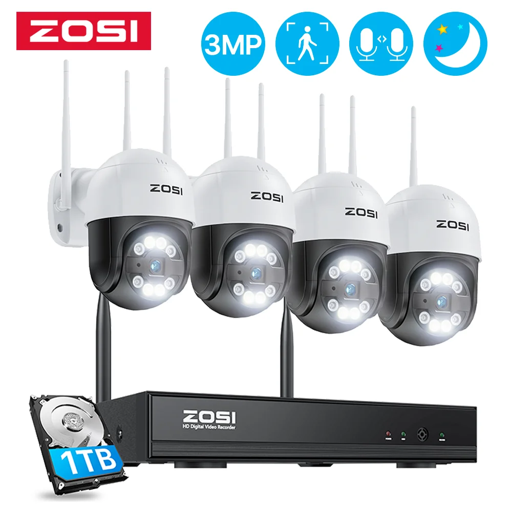 

ZOSI 8CH 3MP Wireless Camera System Two Way Audio P2P PTZ Wifi IP Security Camera Video Surveillance CCTV Kit H.265 NVR Set