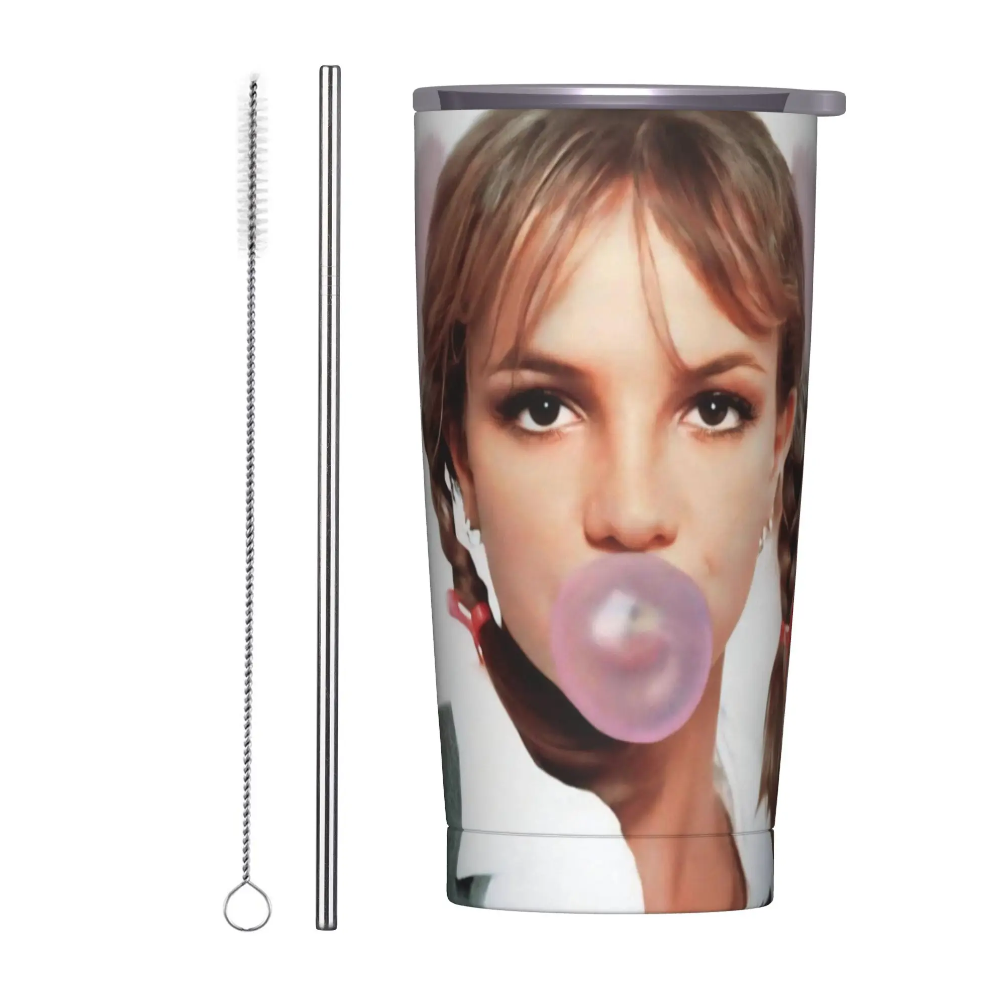 Singer Britney Spears Insulated Tumbler with Straws  Stainless Steel Coffee Mugs Double Wall Car Bottle Cup 20oz