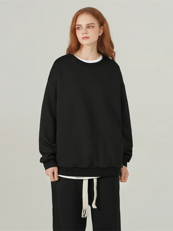 

Men's round Ne Thiened Fce Sweater Casual Sle Warm Polyester Fiber Long Sve Overhead irt Autumn Winter Loose Fit