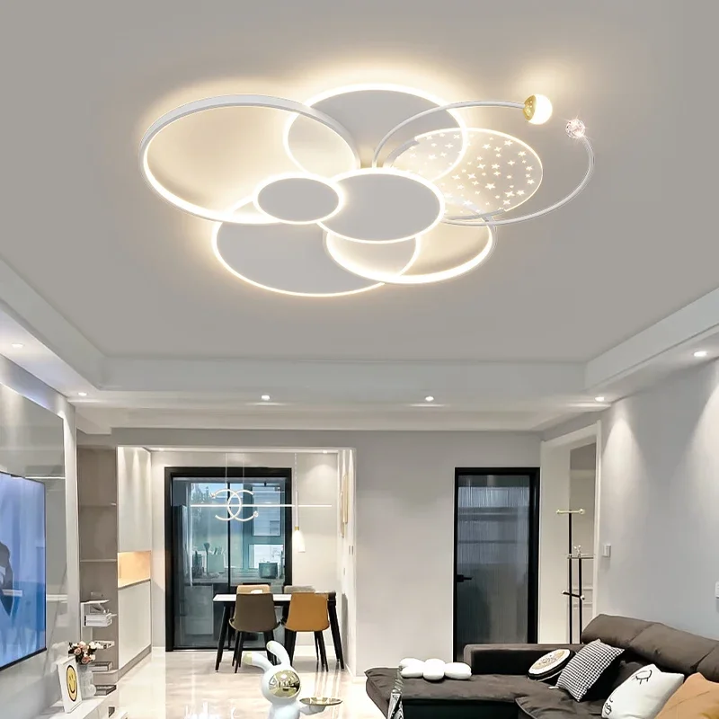 Round Living Room Led Chandeliers Luxury Bedroom Full of Stars Gold Chandelier Simple Modern Atmosphere Flush Mount Ceiling Lamp