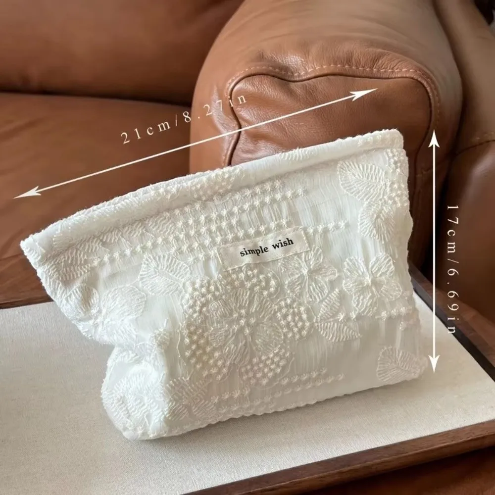 حقيبة مكياج دانتيل بيضاء محمولة بسحّاب، حقيبة مستحضرات تجميل متعددة الأغراض مقاومة للماء، تخزين سماعة الرأس أثناء السفر #6