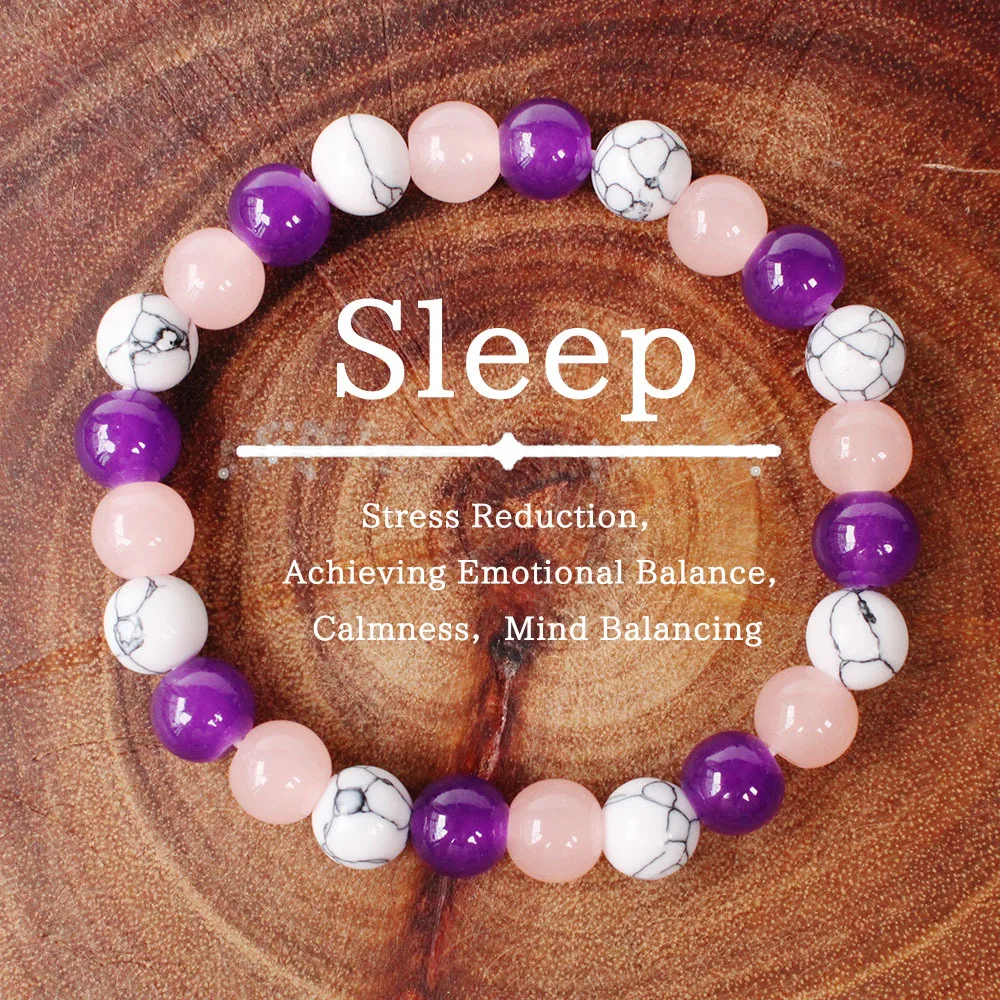 Sleep Healing Natural Stone Bracelet for Women Purple Pink White Beaded Strand Friend Mom Gift Original Jewelry Luxury