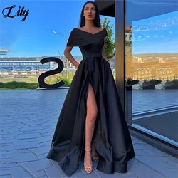 Lily Black A Line abiti da sera Side Split Stain Charming Prom Dress Off the Shoulder V Neck abiti da festa vestidos de noche