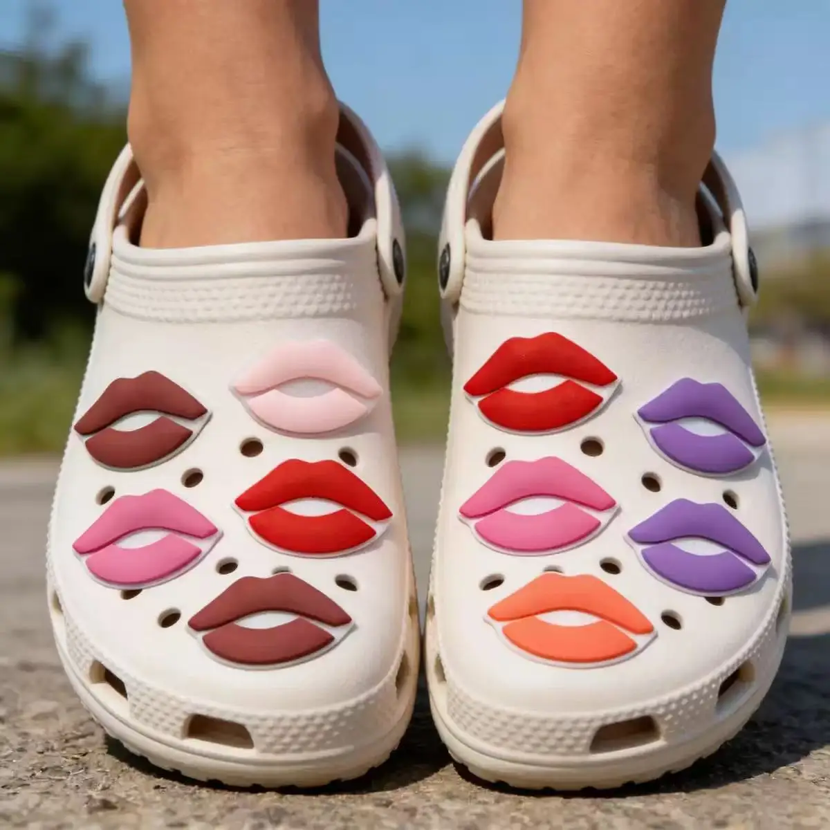 6-60pcs Multicolored Lips Shoe Charms For Sandals,Shoe Decoration Accessories Shoe Pins Great Gift For Men Women