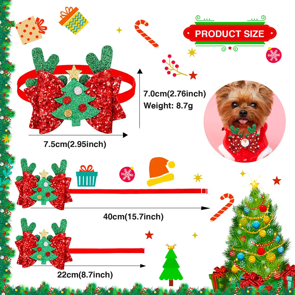 20PCS Christmas Small Dog Cat Bow Ties Shine New Year Dog Puppy Bowties Collar Dogs Pet Grooming For Christmas Accessories