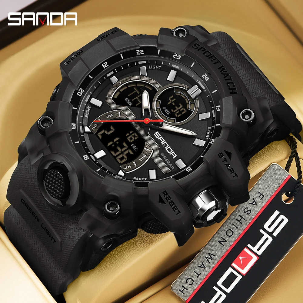 

SANDA Sport Watch for Men Alarm Clock Stopwatch LED Digital Back Light Dual Time Display Man Watch Quartz Waterproof Wristwatch