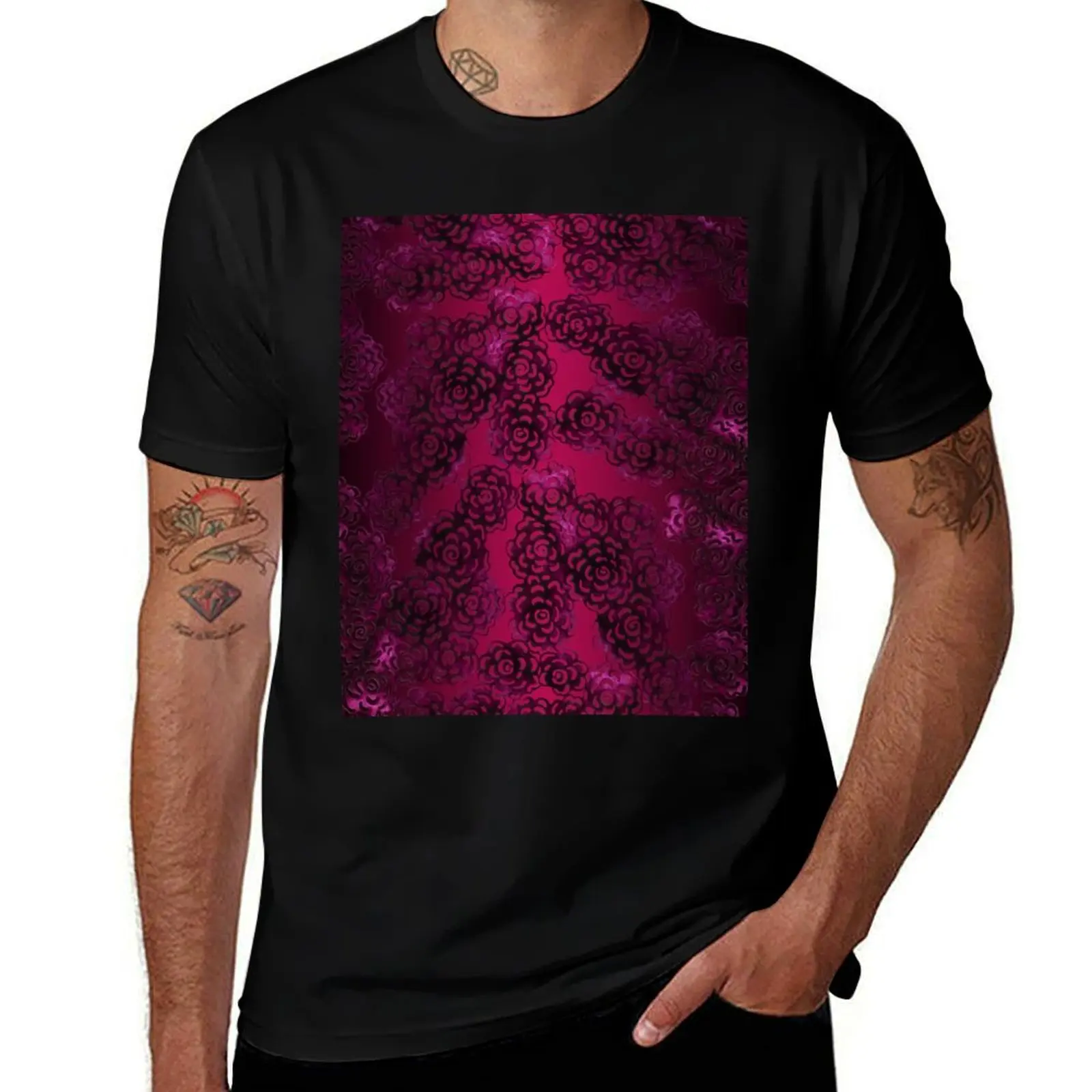 Magenta Floral Sand Art T-Shirt cute tops vintage graphic tee street wear plus size clothes black t-shirts for men