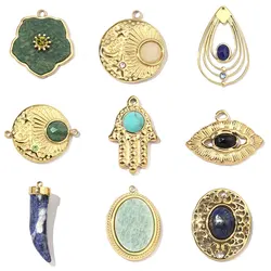 3pcs/Lot Mirror Polish Stainless steel Eye Horn Natural Stone Charms Bohemia Flower DIY Pendant For Women Jewelry Making Finding