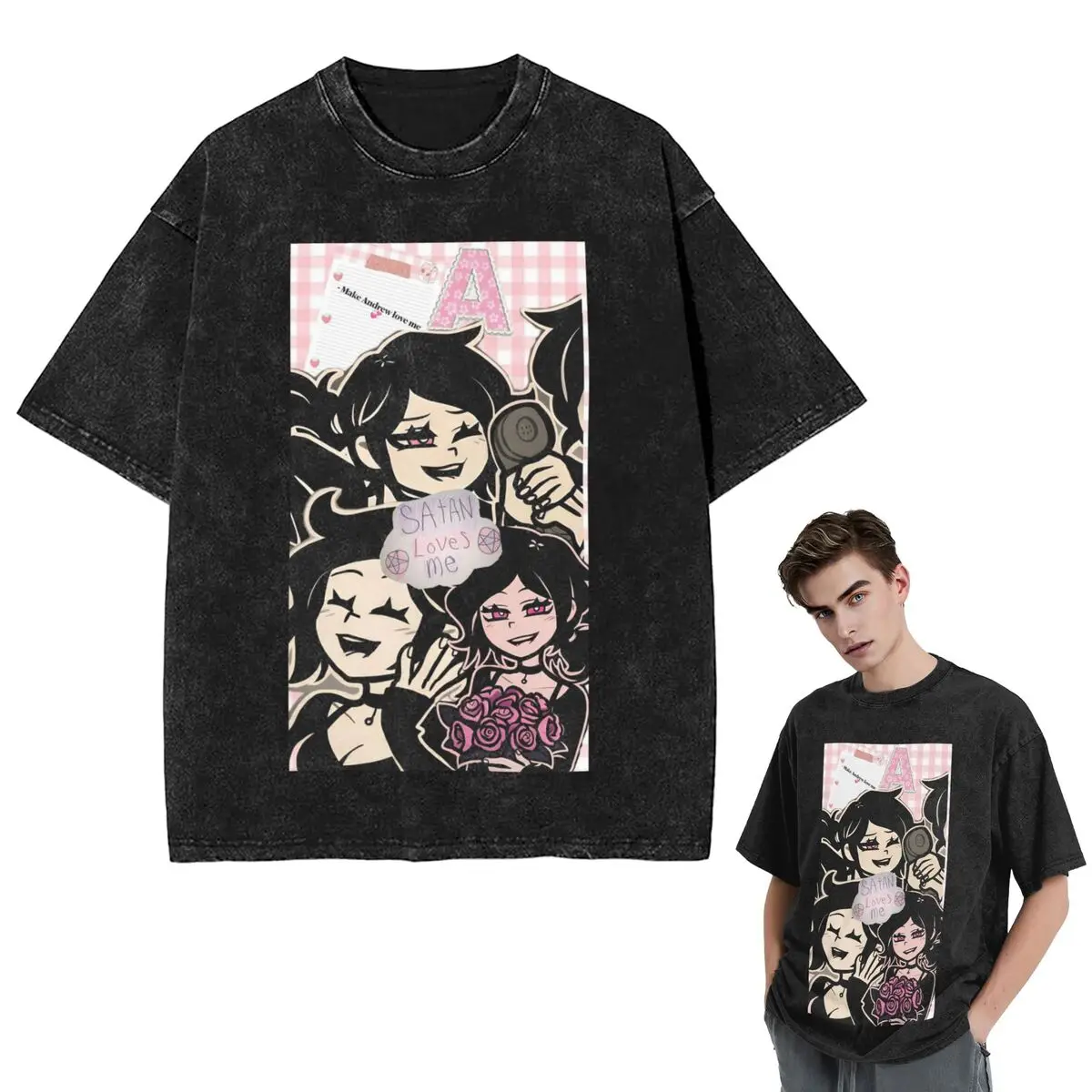 

Streetwear T-Shirts Ashley And Andrew Washed T Shirt Short Sleeve Hip Hop T-Shirt Tops Tees for Men Women