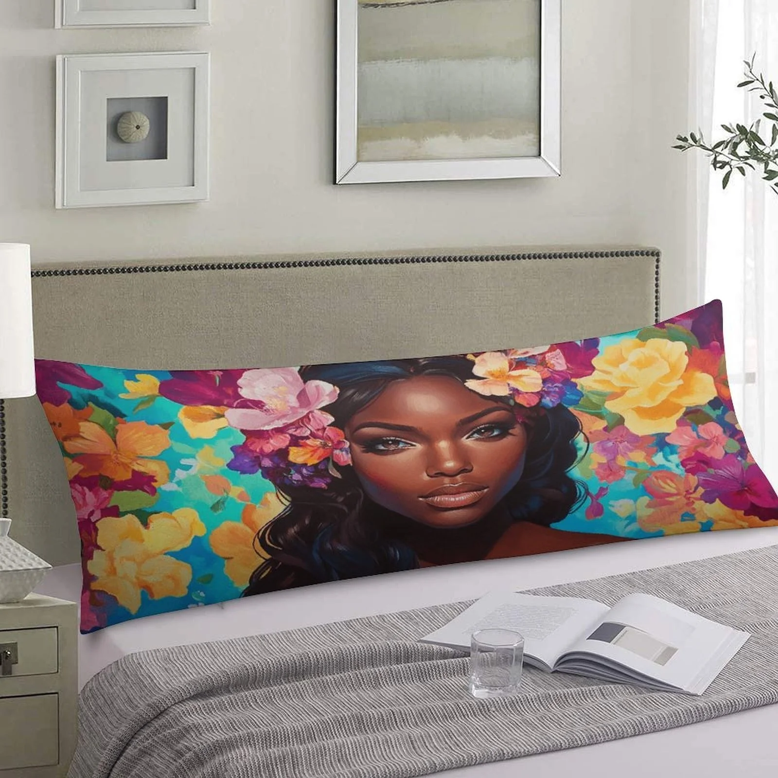 Floral Beauty Design Pillowcase, Stylish Long Fluffy Bolster Pillow Cover, Soft and Comfortable Decorative Double-Sided Print La