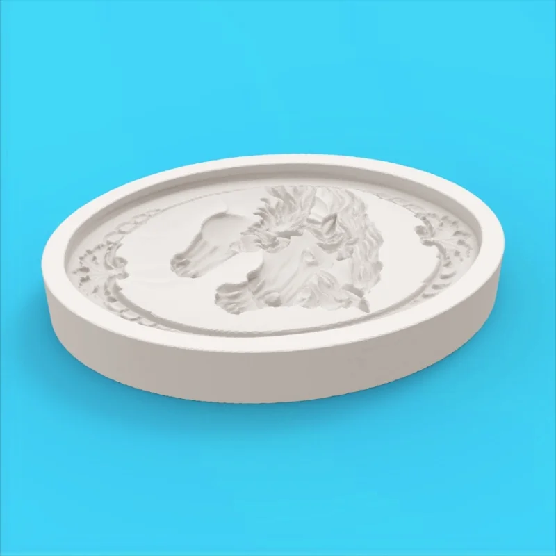 Horse Head Relief Oval Mold, Classical Scroll Pattern Border with Group of Horses Design, Silicone Mold for Fondant Chocolate Making - view 4