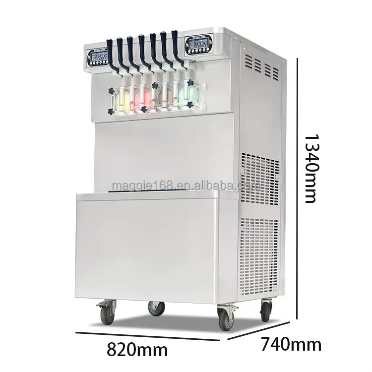 3.8 kW 55-60 L/H 7 Nozzle Head Creme 7 Seven Flavor Soft Serve Ice Cream Machine