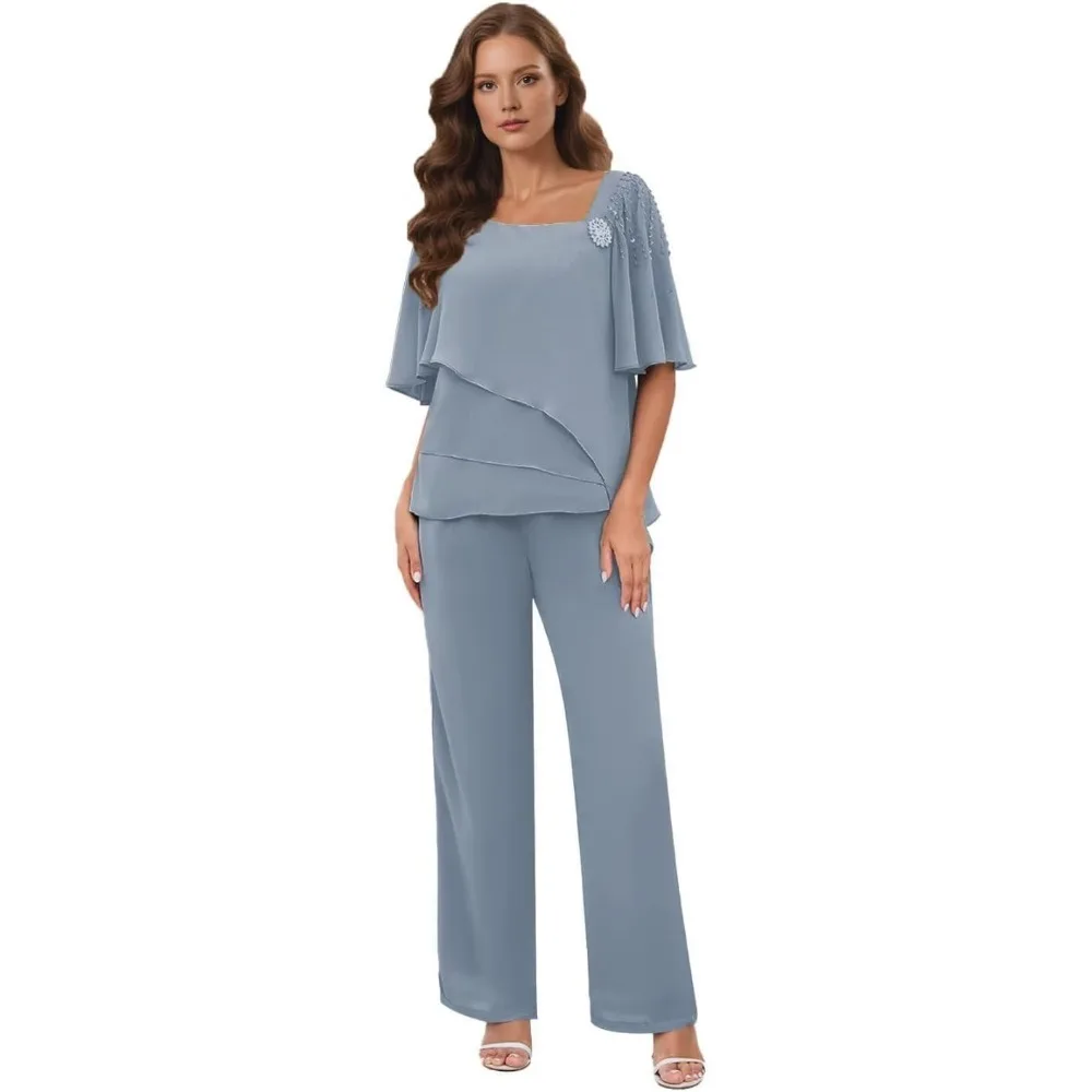 بدلة أم العروس مكونة من قطعتين لفساتين الضيوف الرسمية لحفلات الزفاف من الشيفون