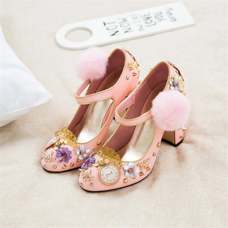 Luxury Pearl Rhinestone High Heel Shoes Retro Flowers 9.5cm Heel Wedding Bride Single Shoes 34-43 Size Spring Autumn Women Shoes