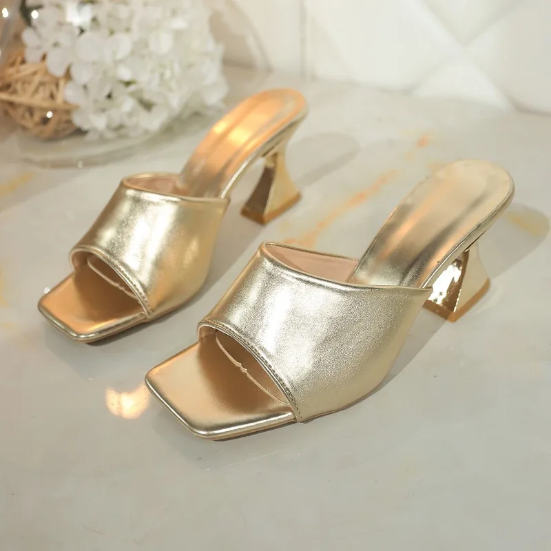 

New Slip-on High Heels Summer Women's Fashion Square Toe Open Toe Soft Sole Non-slip High Heels