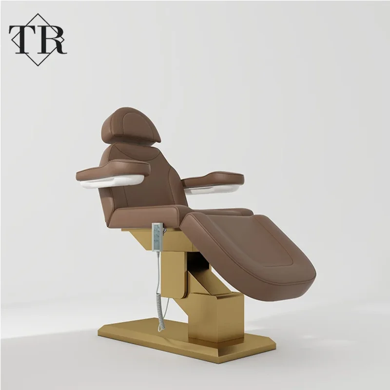 

Косметологическое массажное кресло-кушетка коричневого цвета для наращивания ресниц и бровей с подлокотниками и регулируемым подголовником для салонов красоты