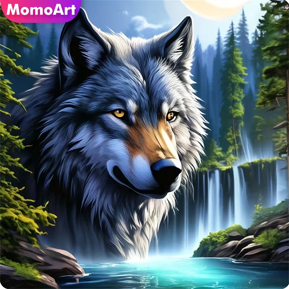Momoart DIY-Diamantgemälde, Wolf, Tier, voll, quadratisch, rund, Diamant-Mosaik, Baummuster, für Erwachsene, Anfänger, Wanddekoration