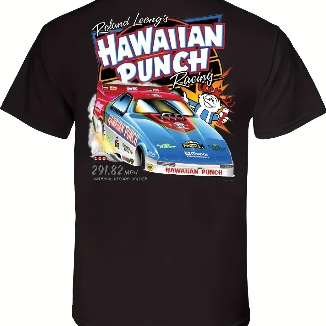 

Мужская черная футболка Roland Runs Hawaiian Boxing Racing с рисунком — 100% хлопок NHRA Drag Racing с коротким рукавом и графикой