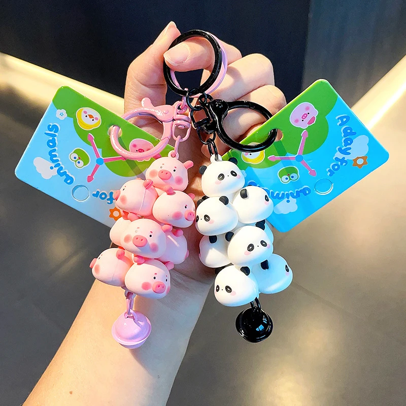 Cartoon Animal Panda Chick Key Chain PVC Cute Pig Pet Paradise Keychain Backpack Pendant Keyring For Children Women Gifts