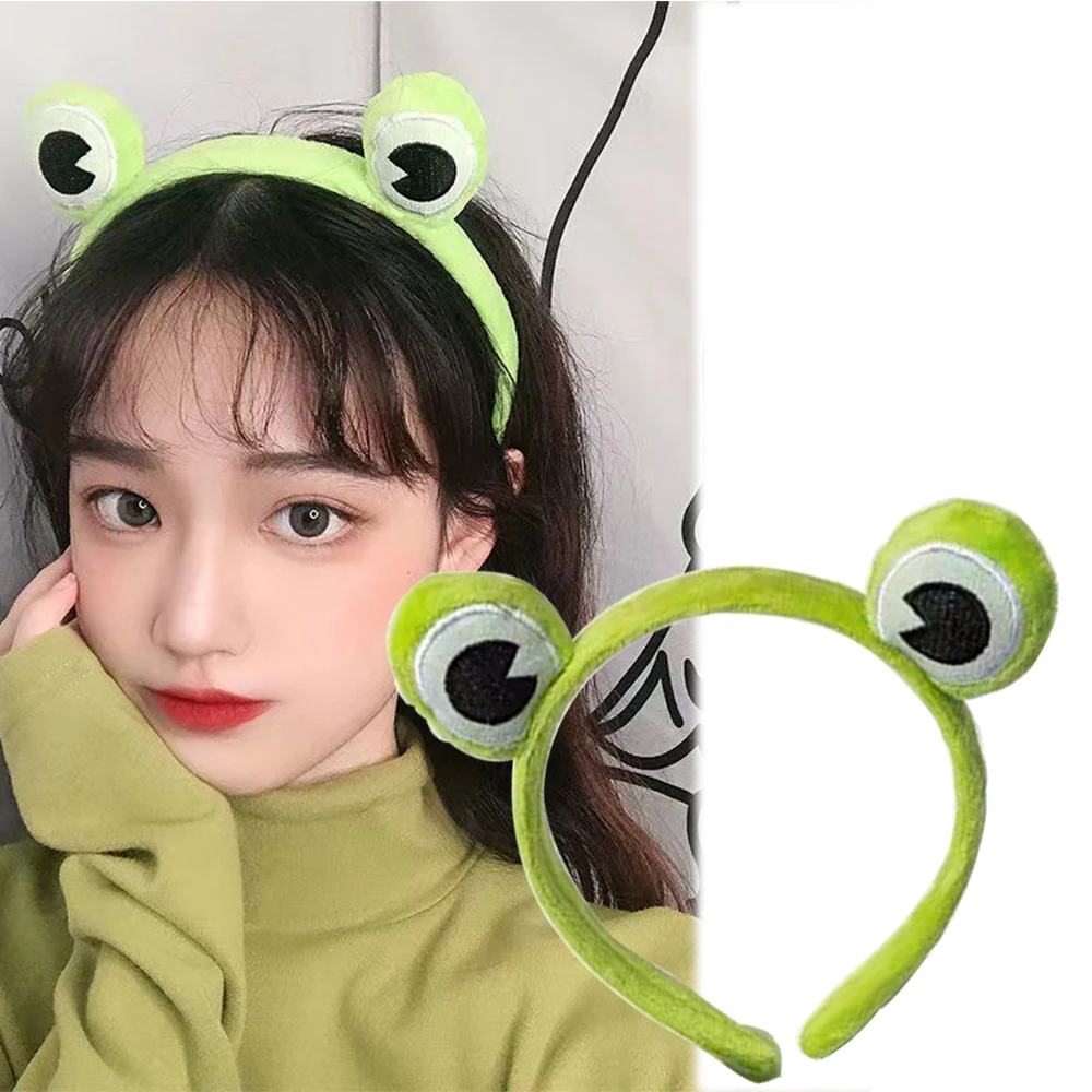 Cute Cartoon Green Frog Headband Wash Face Makeup Hair Hoop For Women Girls Bandwidth Edge Tighten Headwear Hair Accessories