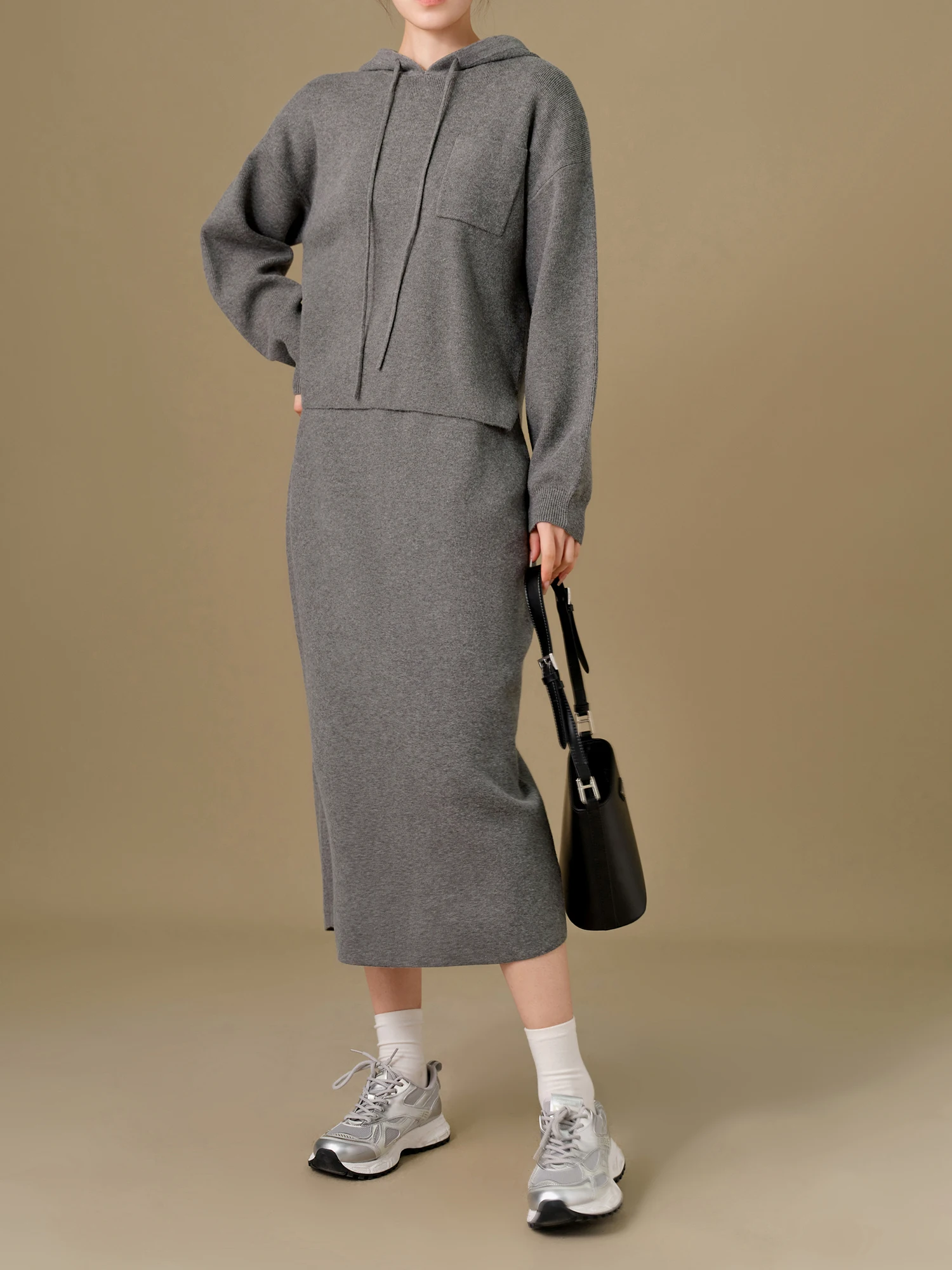 DUSHU Plus Size Knitted Hooded Pullover Skirt Suit 2024 Winter New Commuter Sweater Skirt Versatile Leisure Two-pieces Set