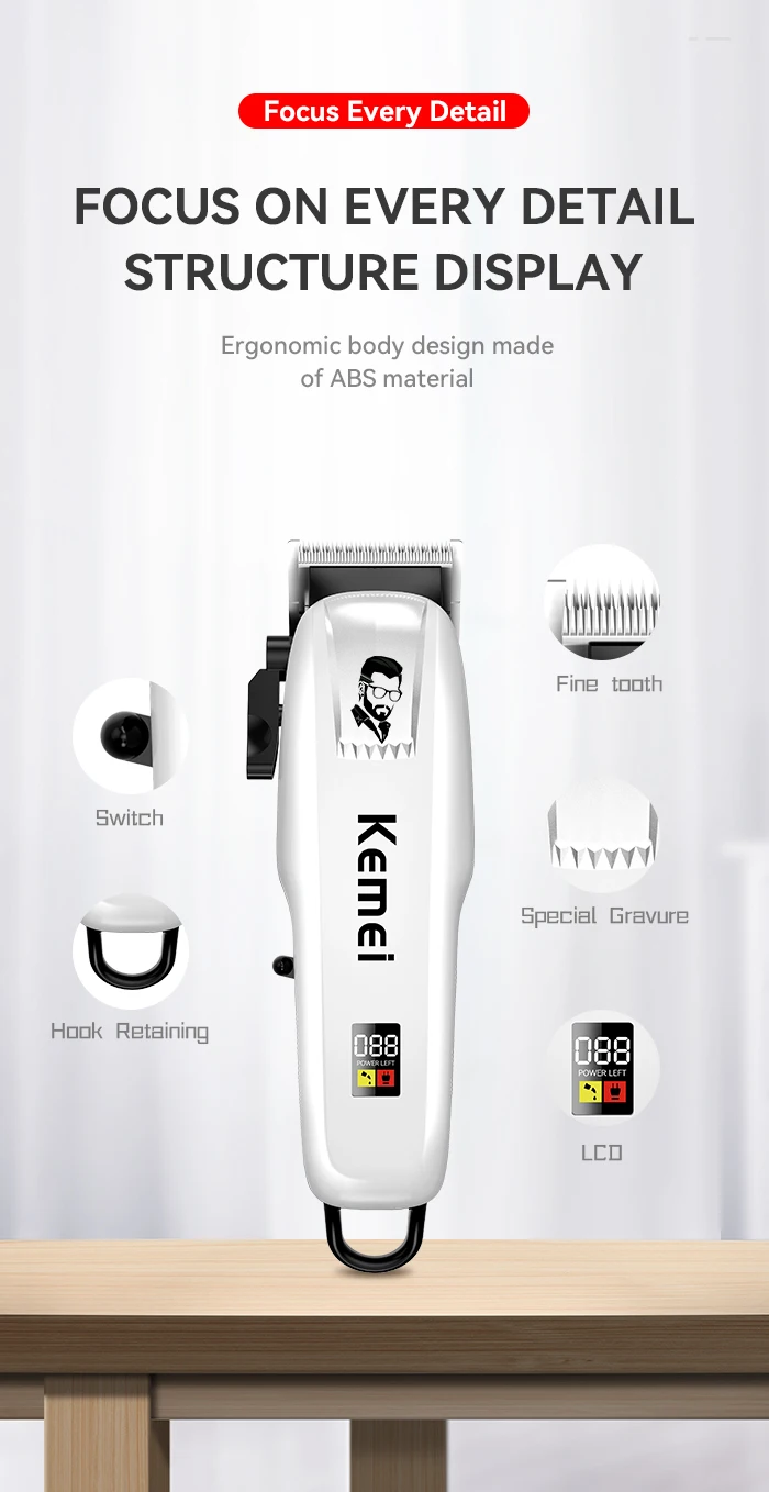 Kemei KM-PG809A KM-PG232 LCD USB Charging Hair Clipper Adjustable Professional Cutting Machine KM-3382 Shaver Trimmer For Men