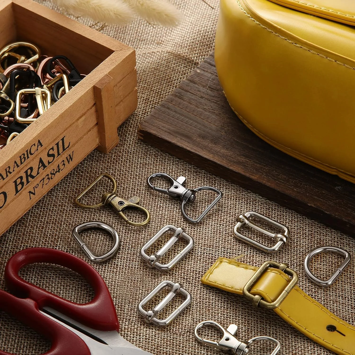 12/24 Sets D-Shaped Rotatable Alloy Spring Buckles, Metal D-Rings and Sliding Buckles, for DIY sewing, crafts, bag accessories
