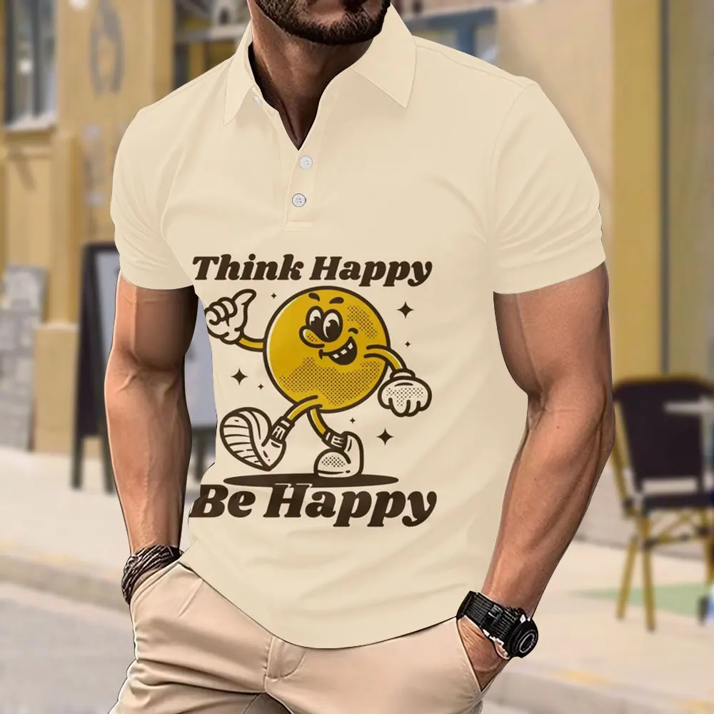 2024 Fun Cartoon 3d Printed Short Sleeve T-shirt Polyester Mens Lapel Button Short Sleeve Top Trendy Loose Large Size Polo Shirt